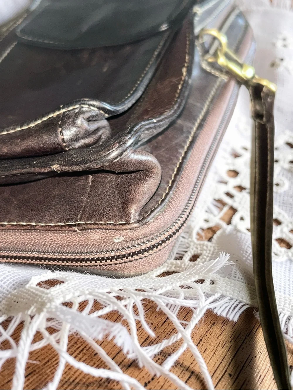 Derek Alexander Crossbody Handbag Dk Brown Leather Top Zip Organizer